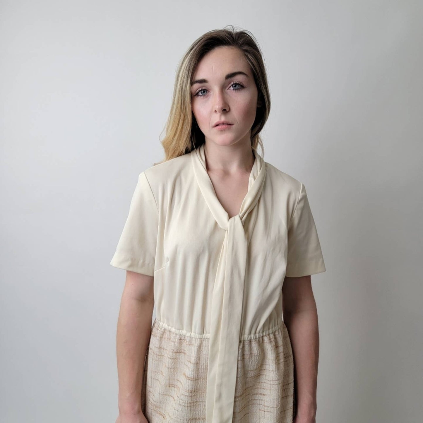 Vintage 60s Creamy Twill Midi Mod Dress