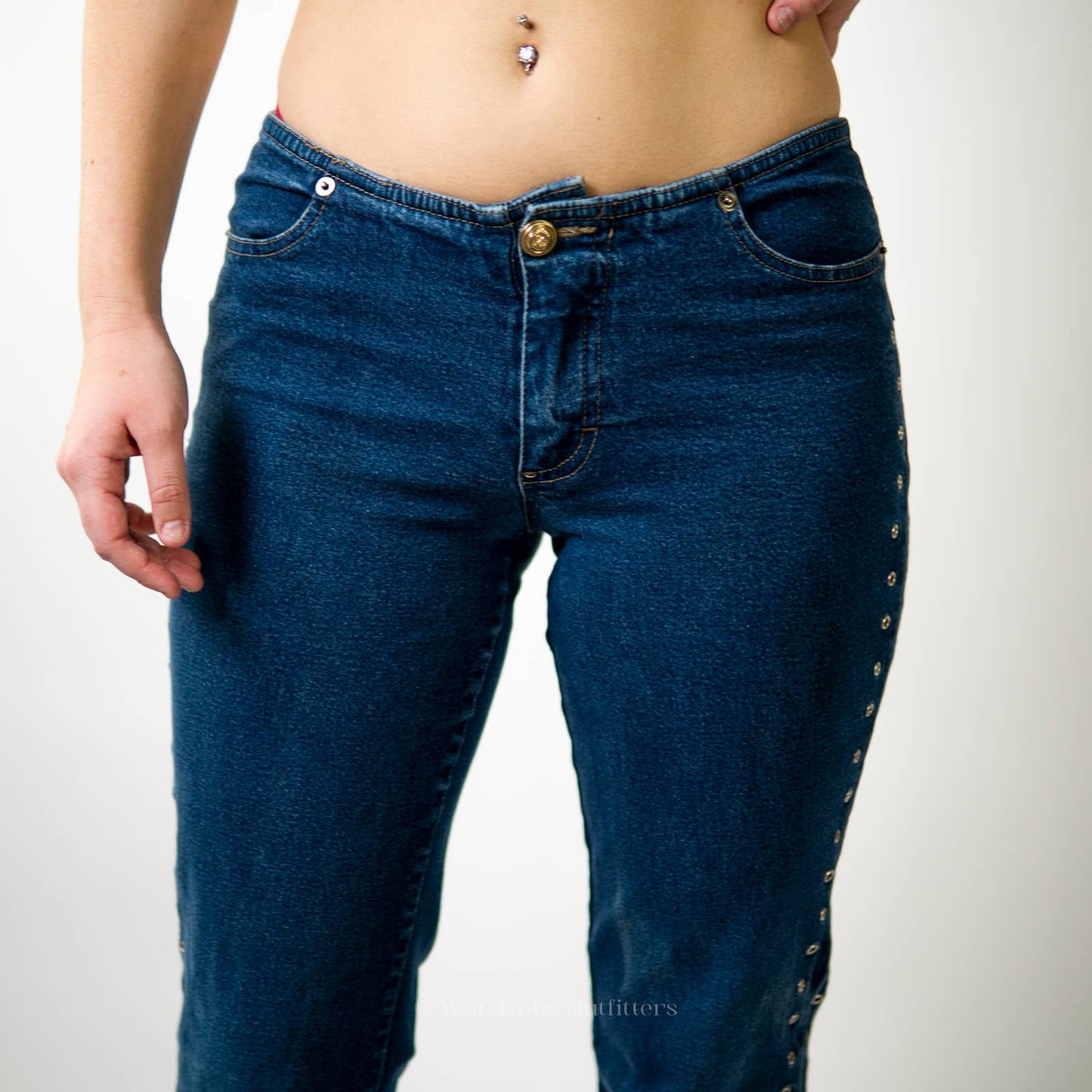 Vintage Y2K Flare Seamless Low Rise Studded Jeans - 4