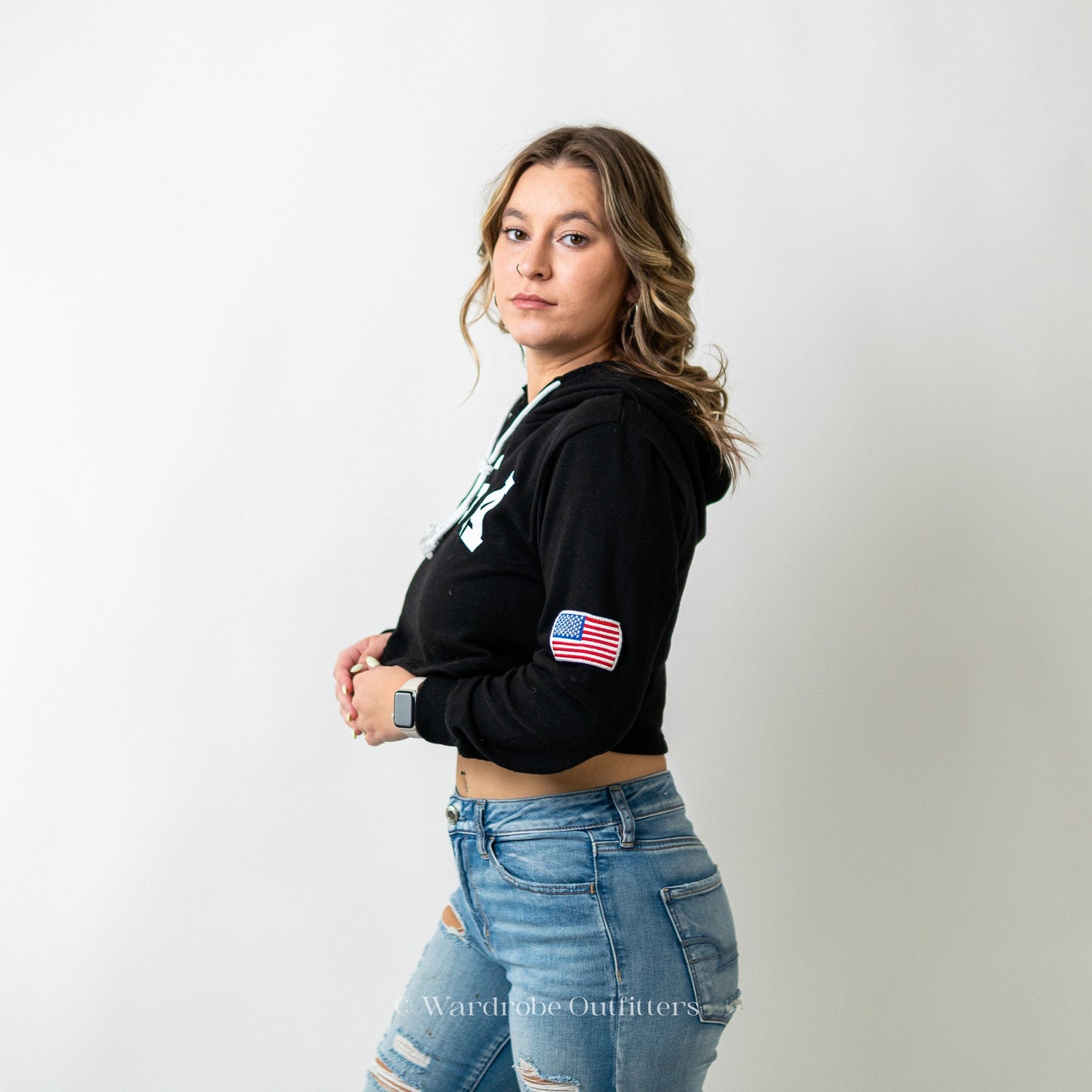 USA Black Cropped Hoodie Sweatshirt