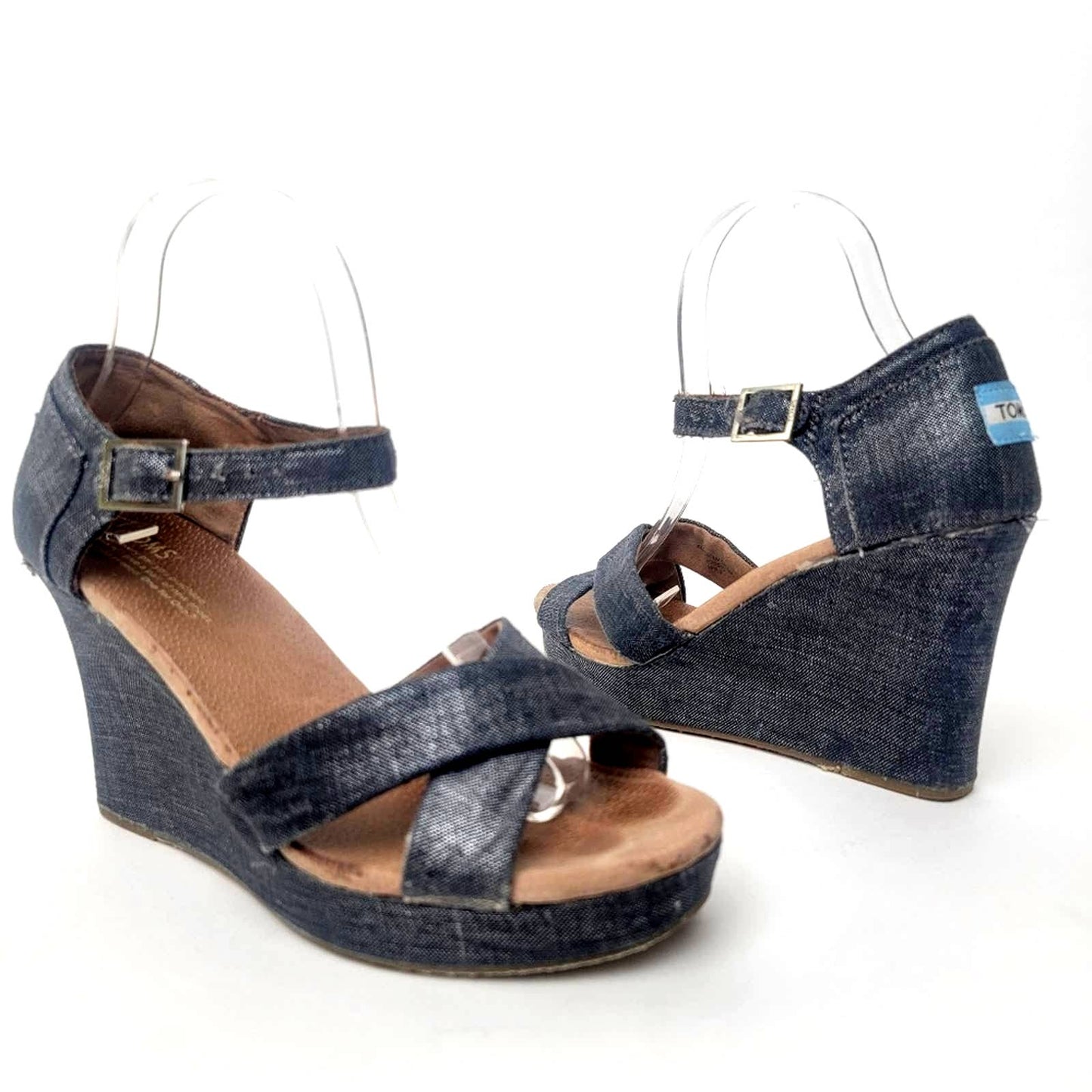 [TOMS] Sienna Iridescent  Black Denim Wedge Heel Sandals - 8.5