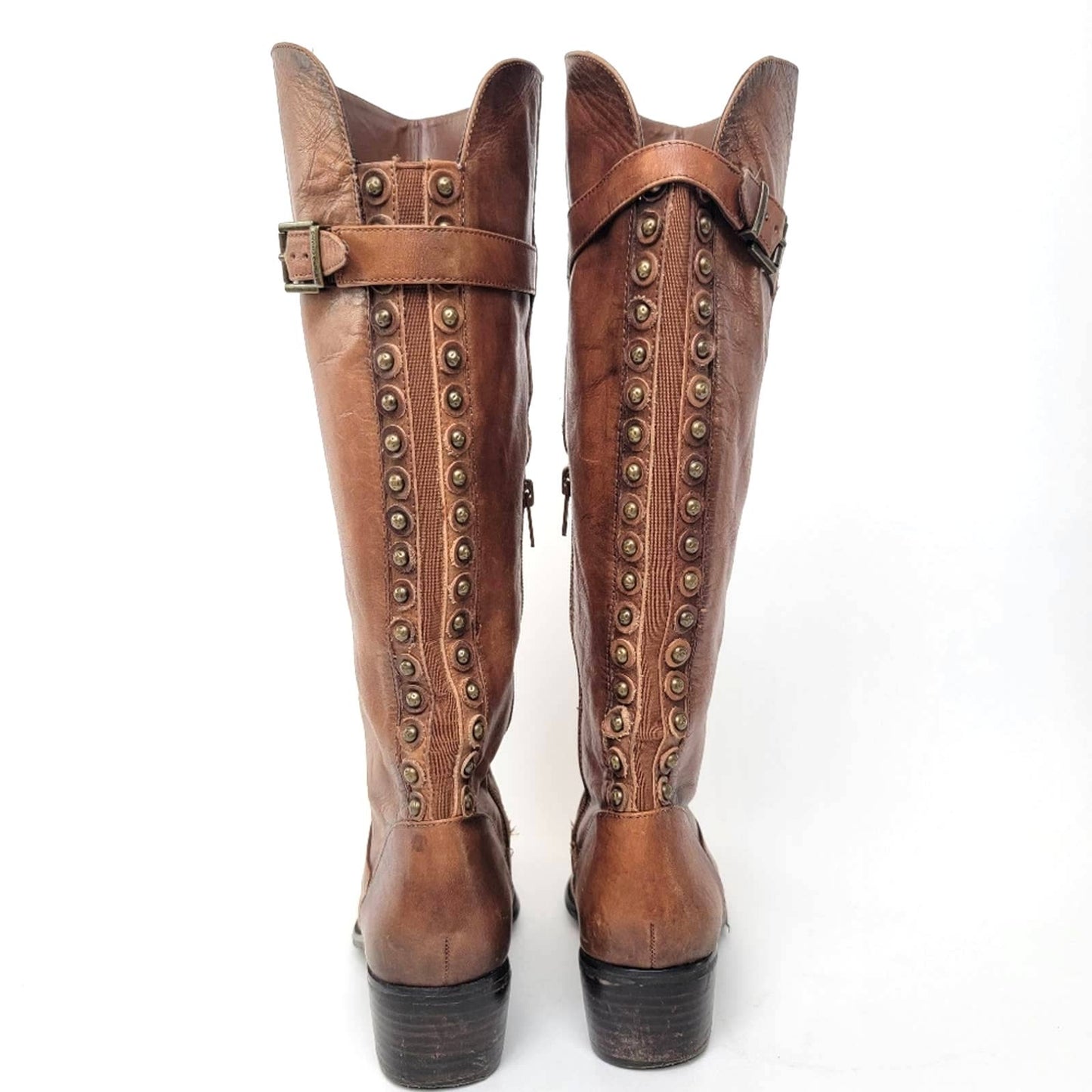 Arturo Chiang Fierce Knee High Leather Buckle Riding Boots - 7