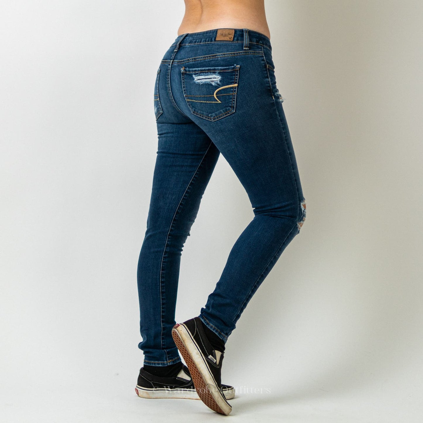 AE Super Stretch Ripped Low Rise Denim Jeans - 4