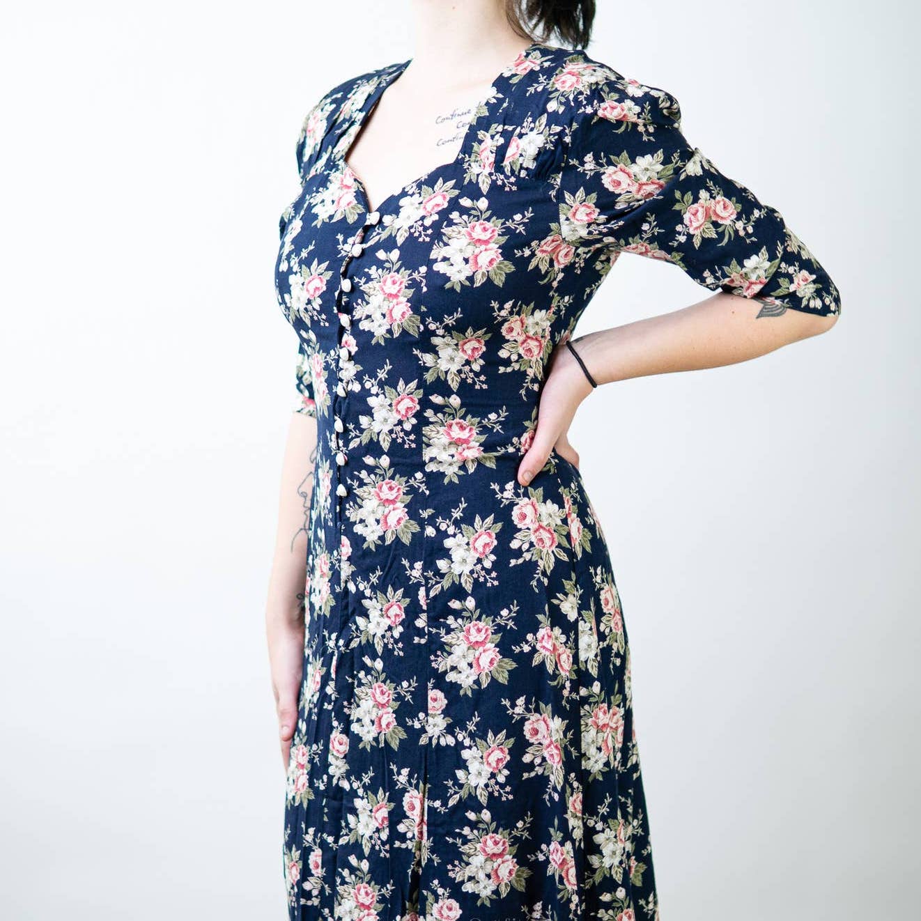 Vintage Floral Cottage Sheath Maxi Dress - 7/8