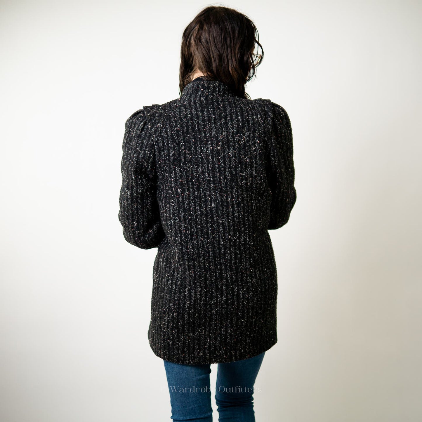 Vintage Custom Tailored Tweed Black Peacoat - M