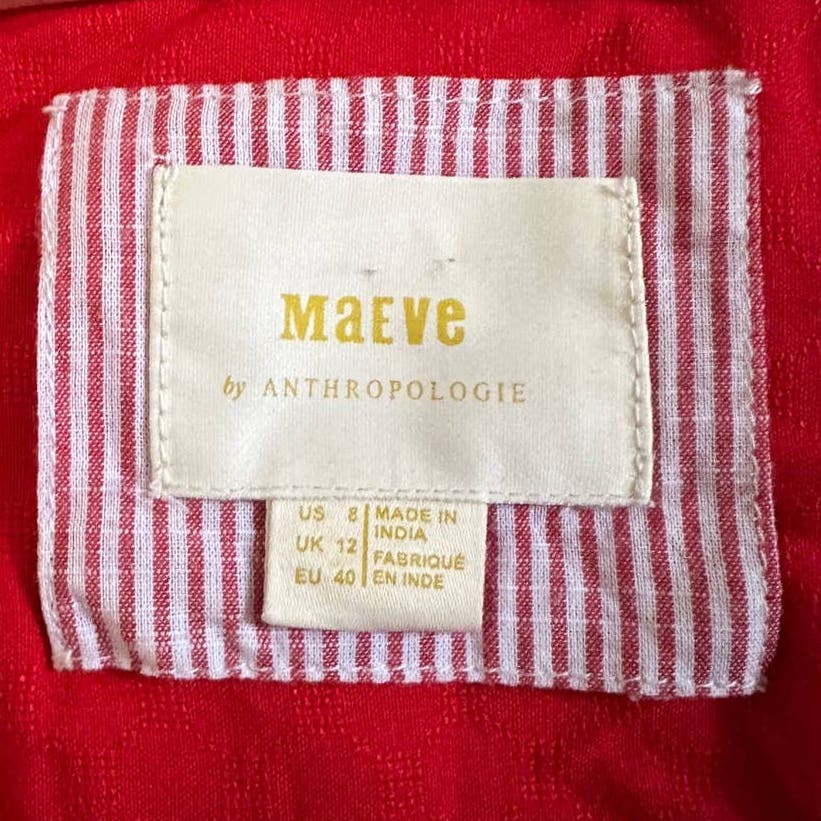 Maeve by Anthropologie Tie Front Red Long Sleeve Blouse