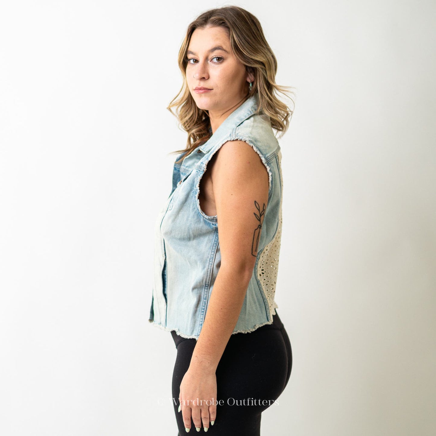 Lucky Brand Denim and Lace Lightwash Vest