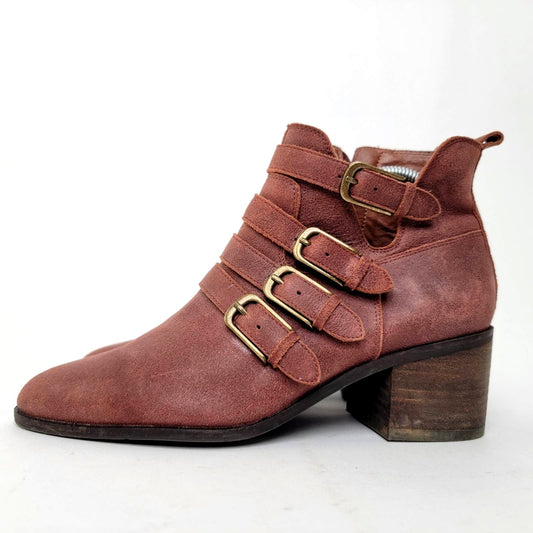 Lucky Brand Loreniah Red Moto Grunge Buckle Ankle Booties - 7.5