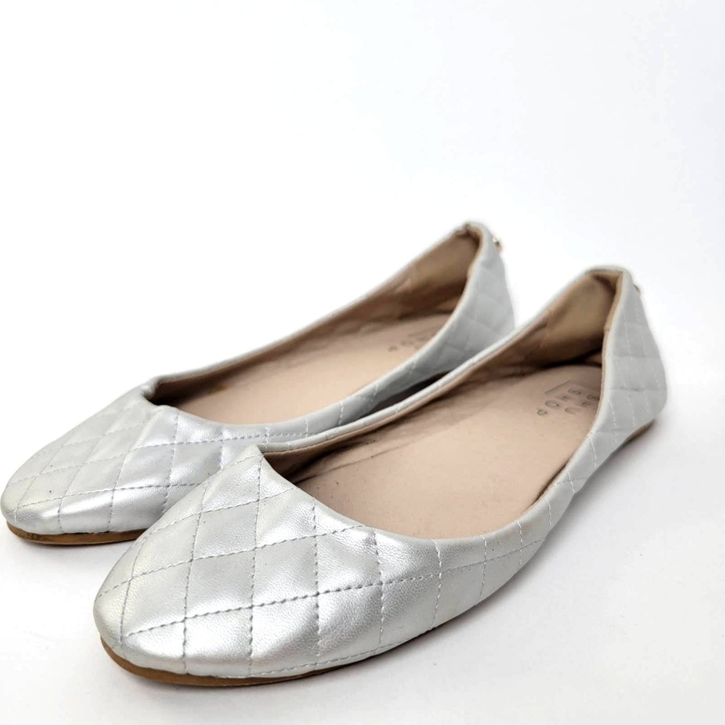 Silver Quilted Slip On Ballet Flats - 8