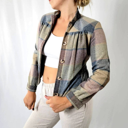 Vintage 80's Cottage Prairie Wool Pastel Plaid Jacket