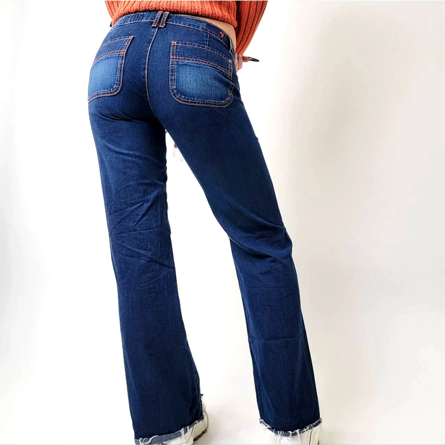 Vintage Y2K AG flared wide leg raw hem low rise dark wash Jeans - 27