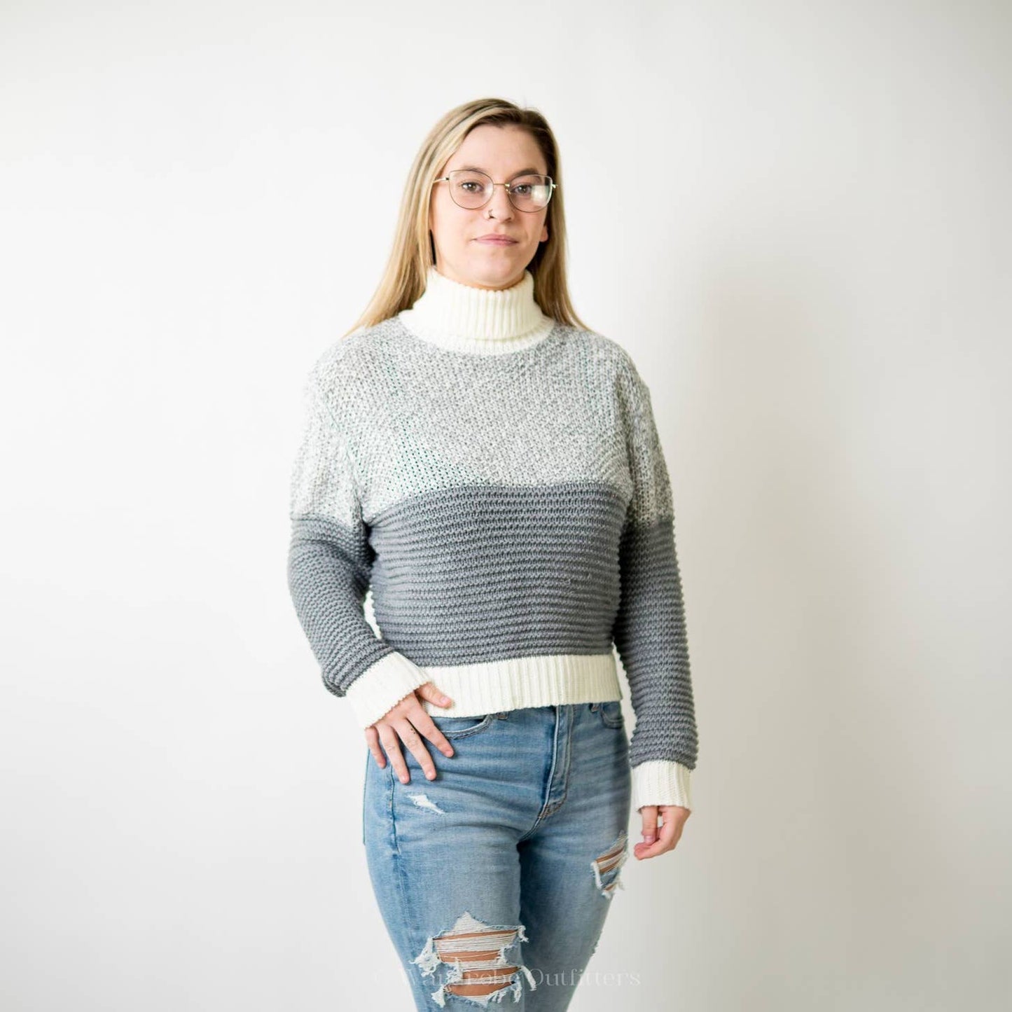 Crochet Knit 2 Tone Sweater