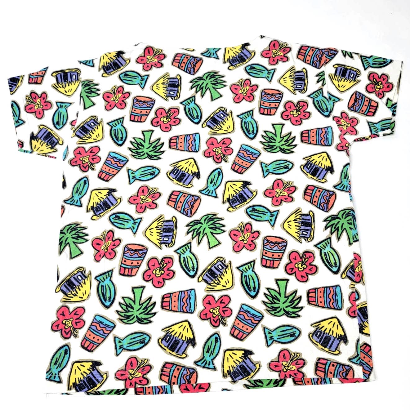 Retro Vintage 90s Abstract Hawaiian Titki Geometric Tee Shirt - S