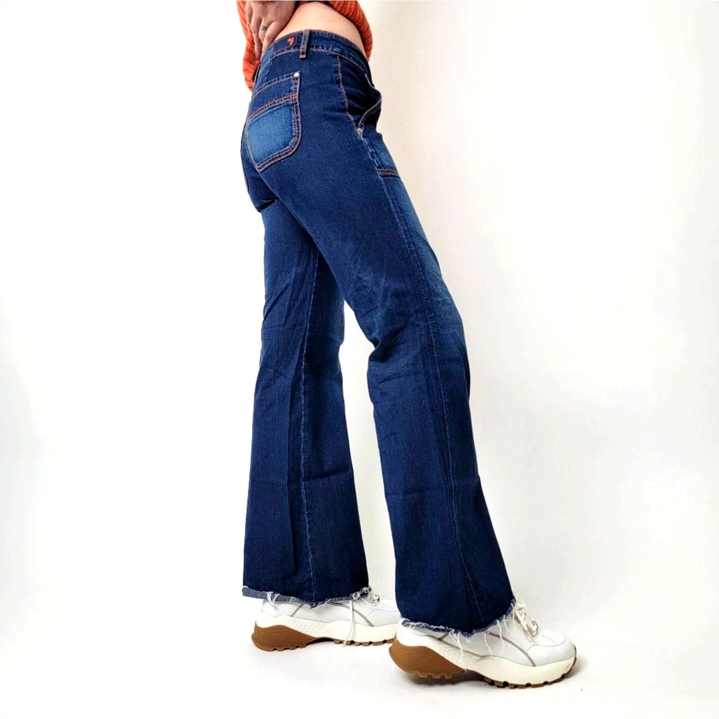 Vintage Y2K AG flared wide leg raw hem low rise dark wash Jeans - 27