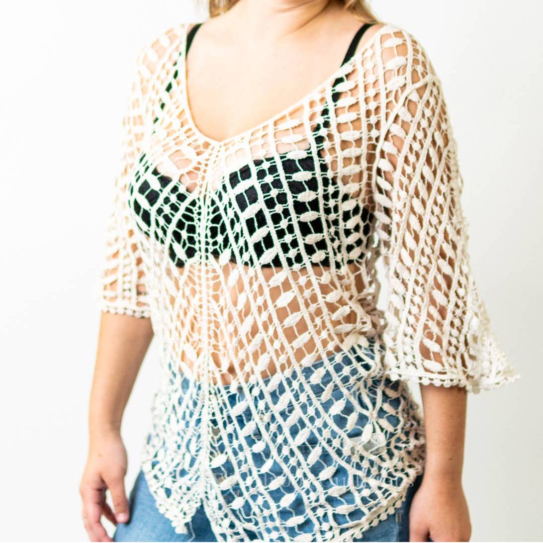 Sheer Lace Crochet Beach Swimwear Coverup