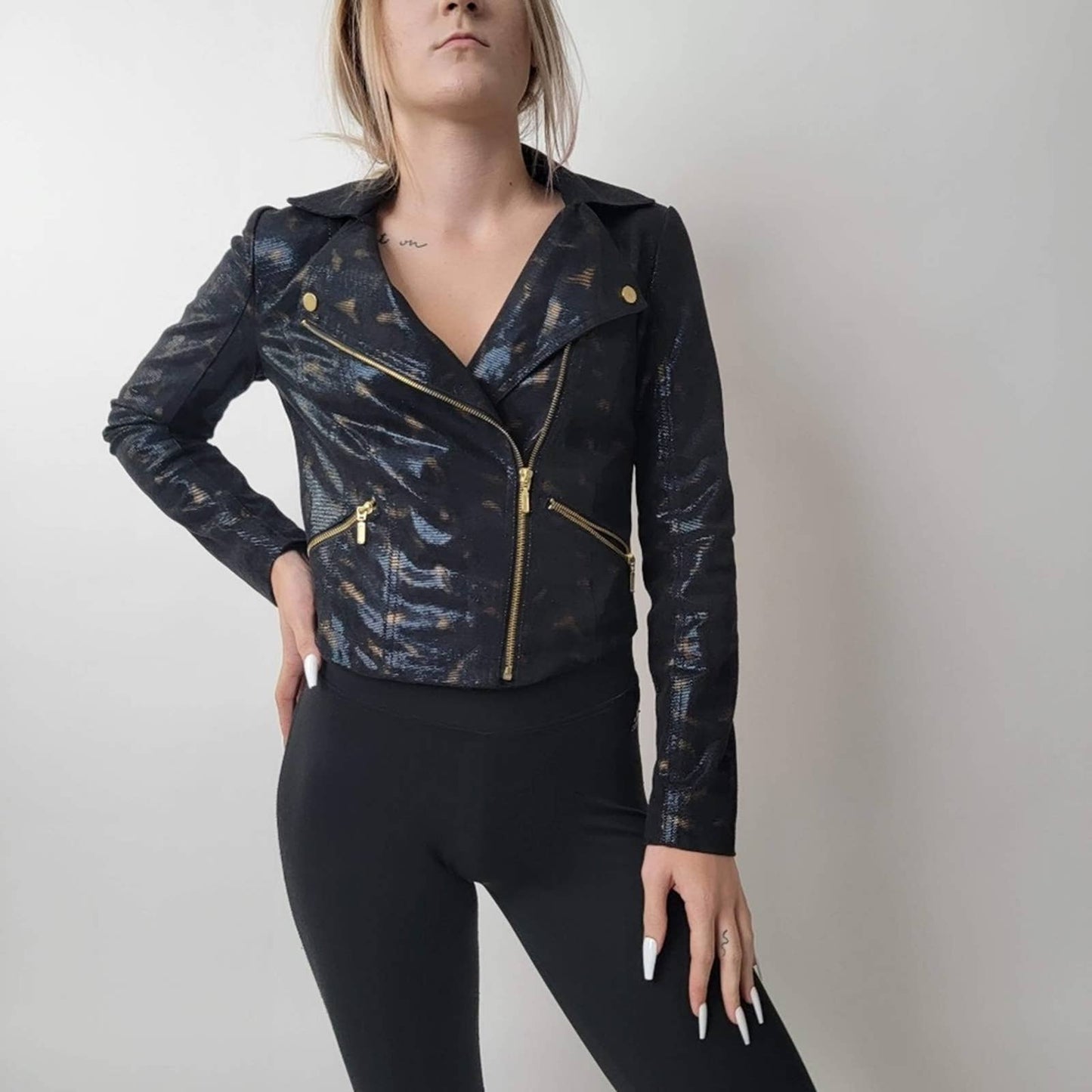 Rock & Republic Metallic Snake Skin Vegan Leather Moto Jacket - S