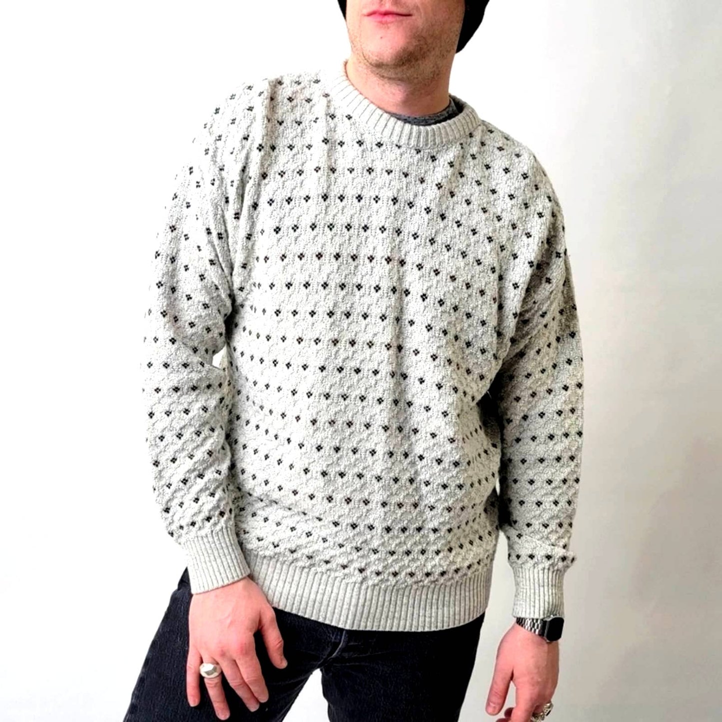 Vintage 90s Crew Neck Chunky Knit Grampa Sweater - L