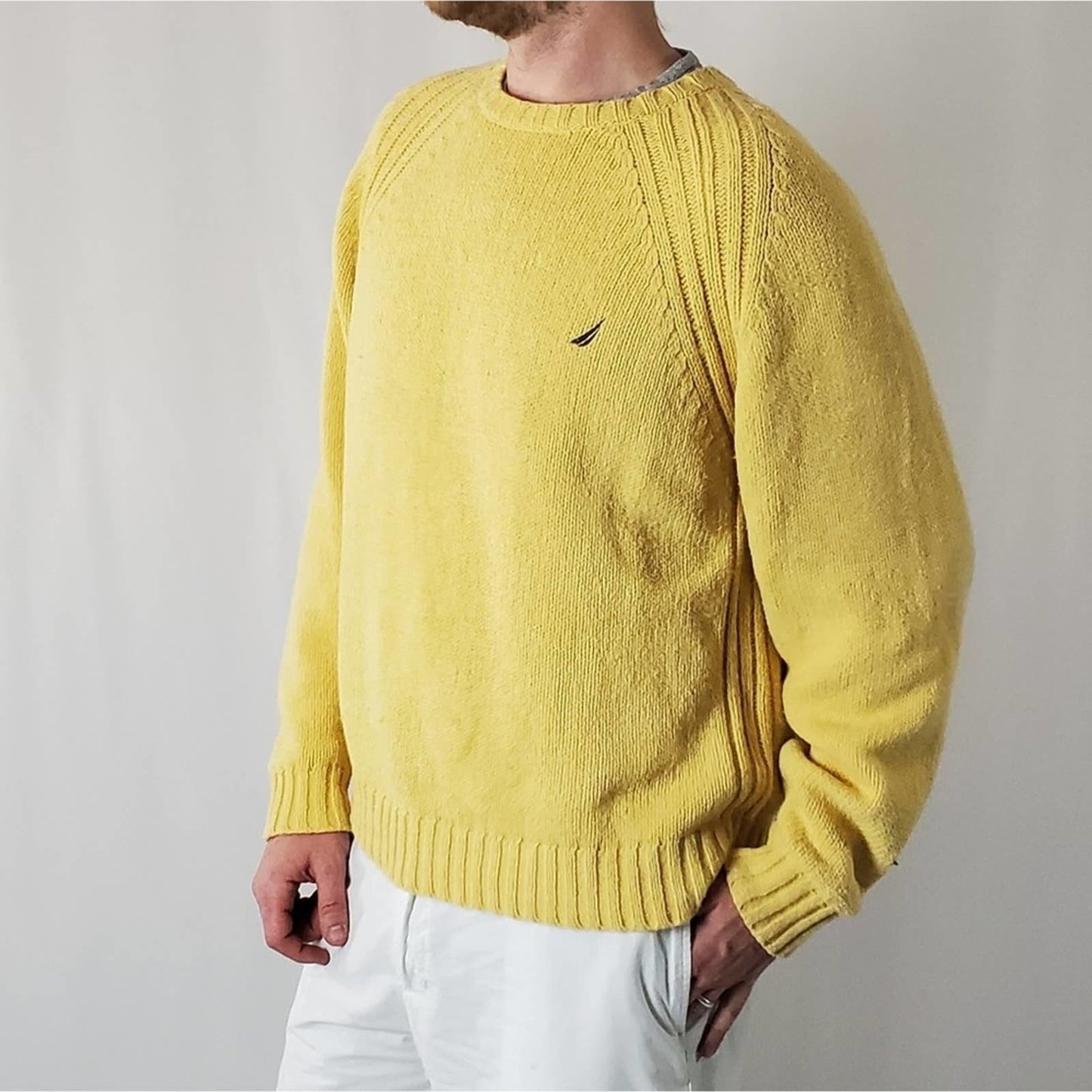 Y2K Nautica Gold Yellow Oversized Knit Sweater Sweatshirt