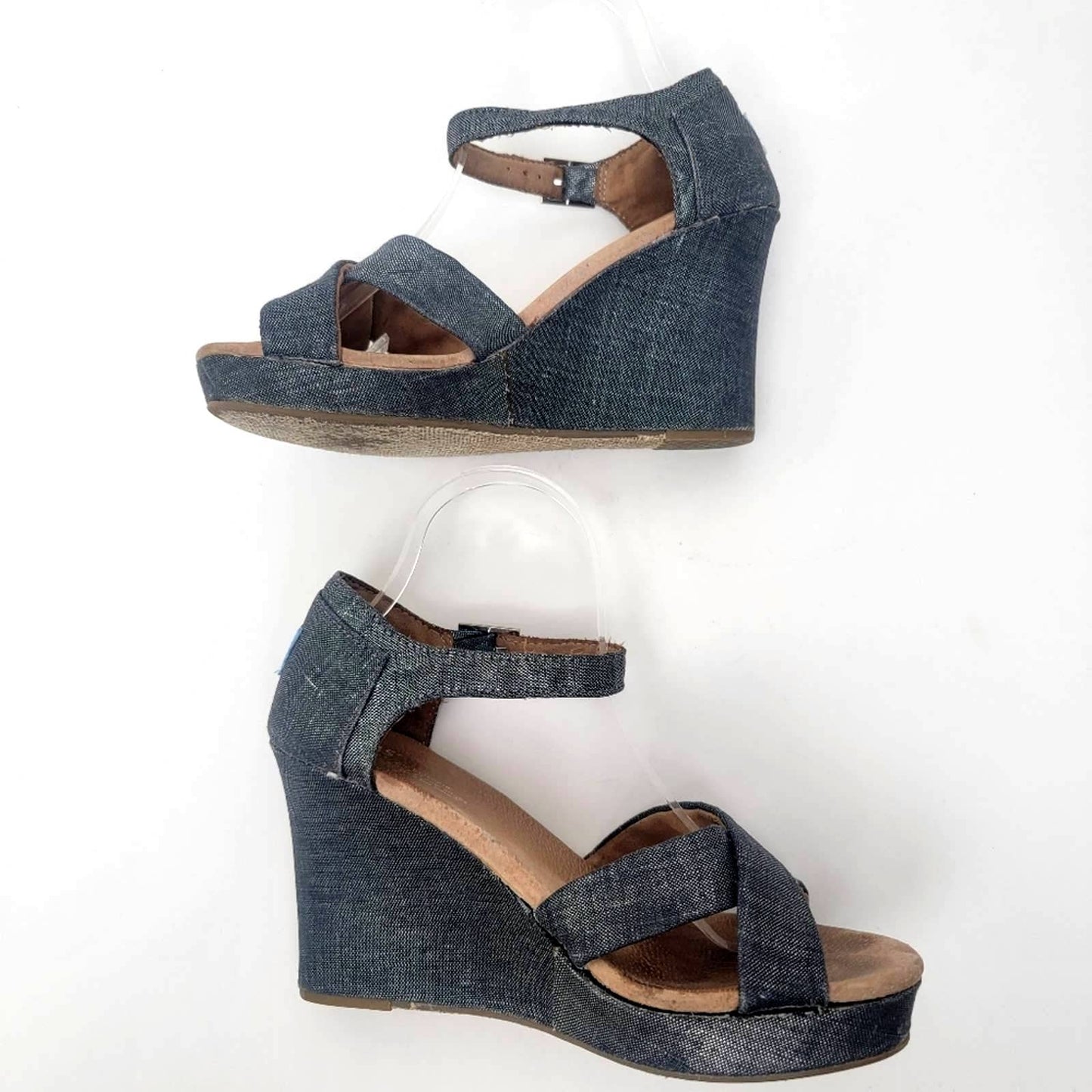 [TOMS] Sienna Iridescent  Black Denim Wedge Heel Sandals - 8.5