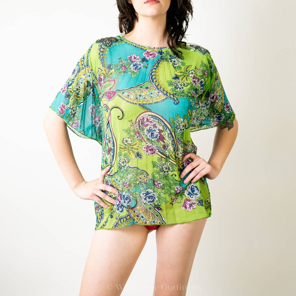 Neon Paisley Blouse x American Glamour by Badgley Mischka - M