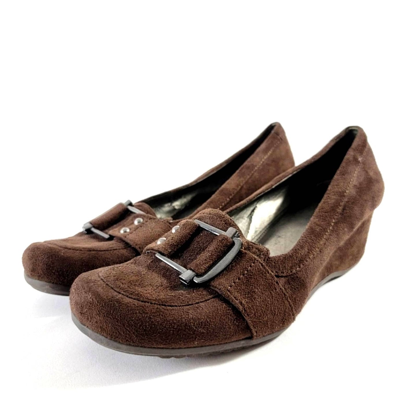 Mark Fisher Chocolate Suede Leather Wedge Loafers - 10