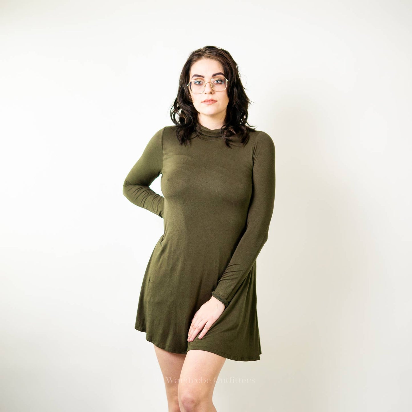 Lulus Sway Girl Olive Turtleneck Swing Dress - M