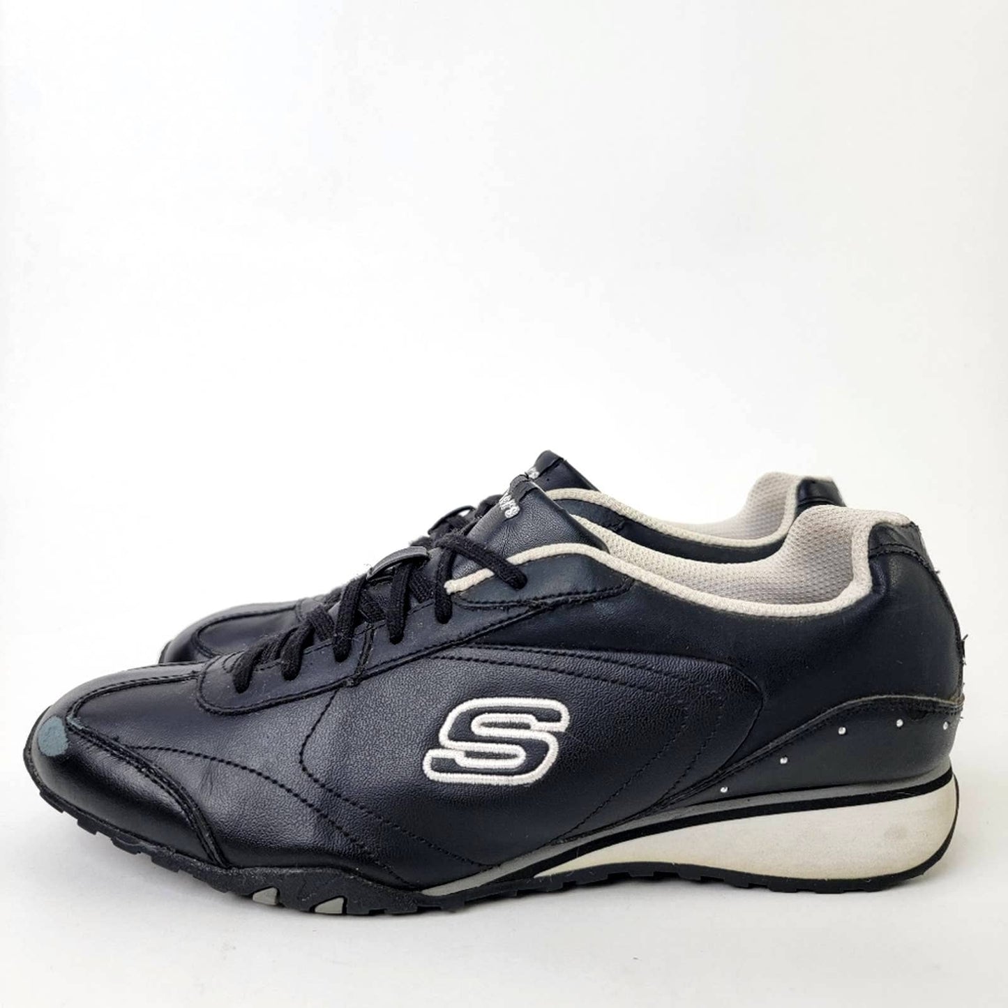 Vintage 2010 Skechers Black White Athletic Leather Running Tennis Shoes - 10=