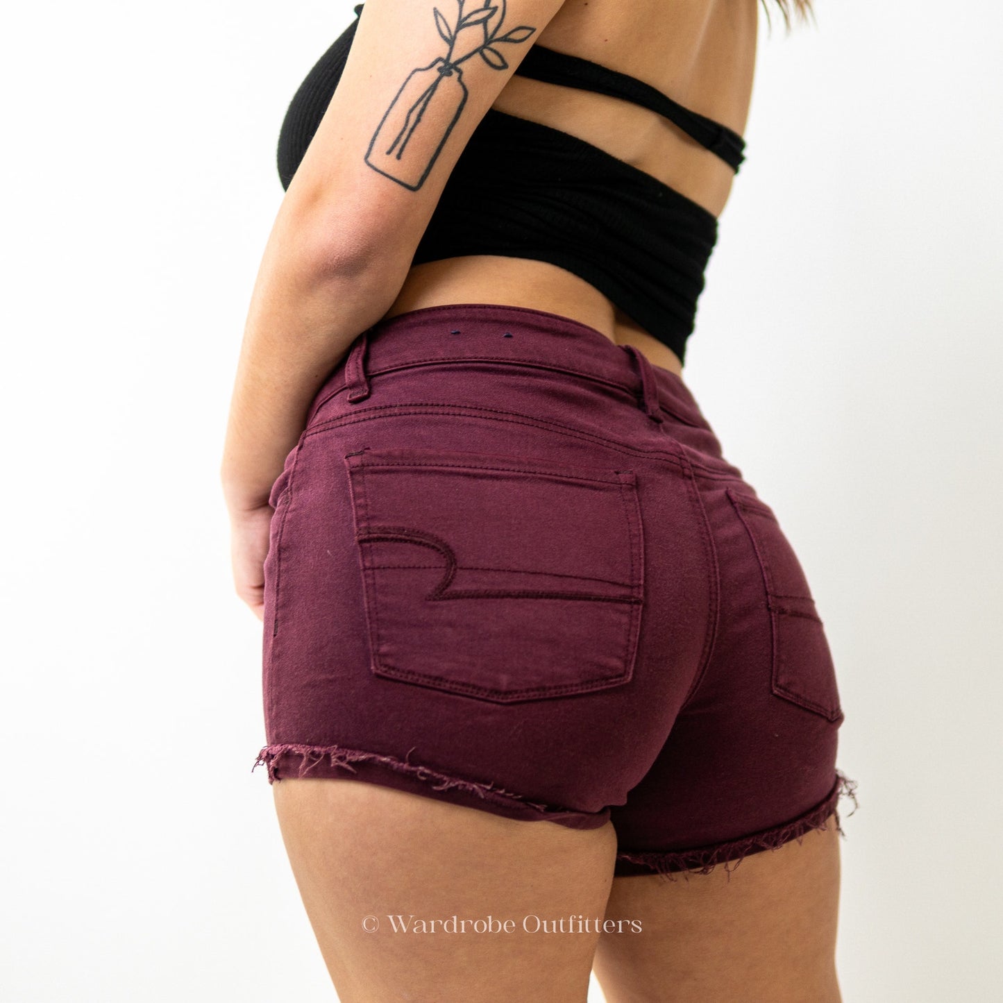 AEO Plum Denim Super Stretch High Rise Shortie Shorts