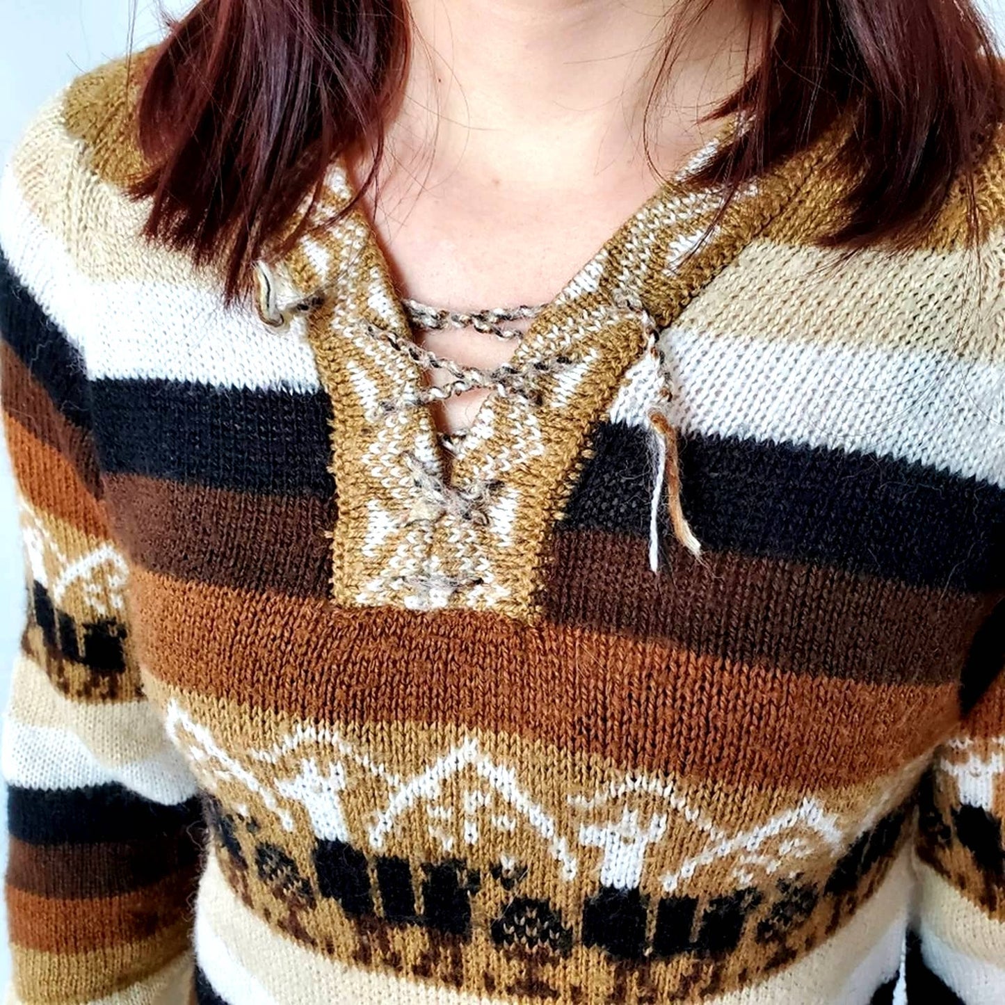 Vintage 70's Striped Alpaca Fringe Sweater - M