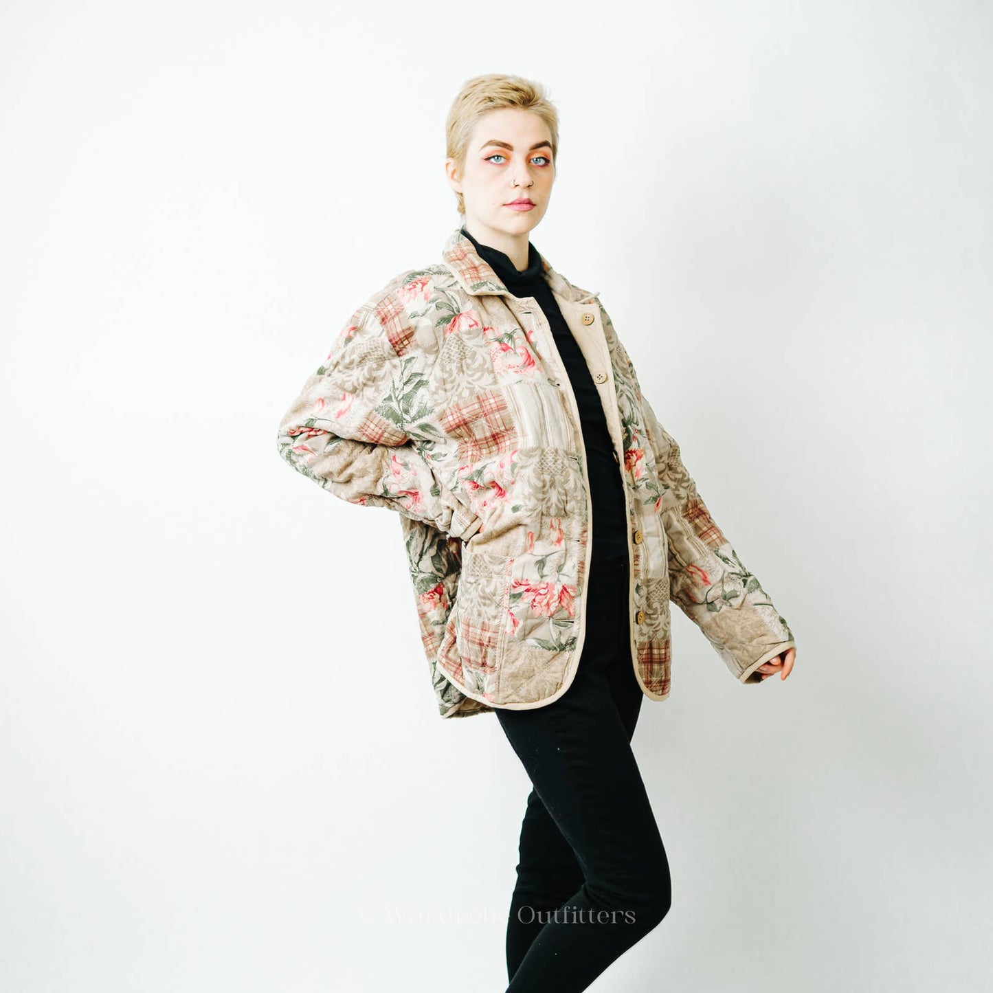 Vintage 90s Handmade Reversible Floral Quilted Jacket