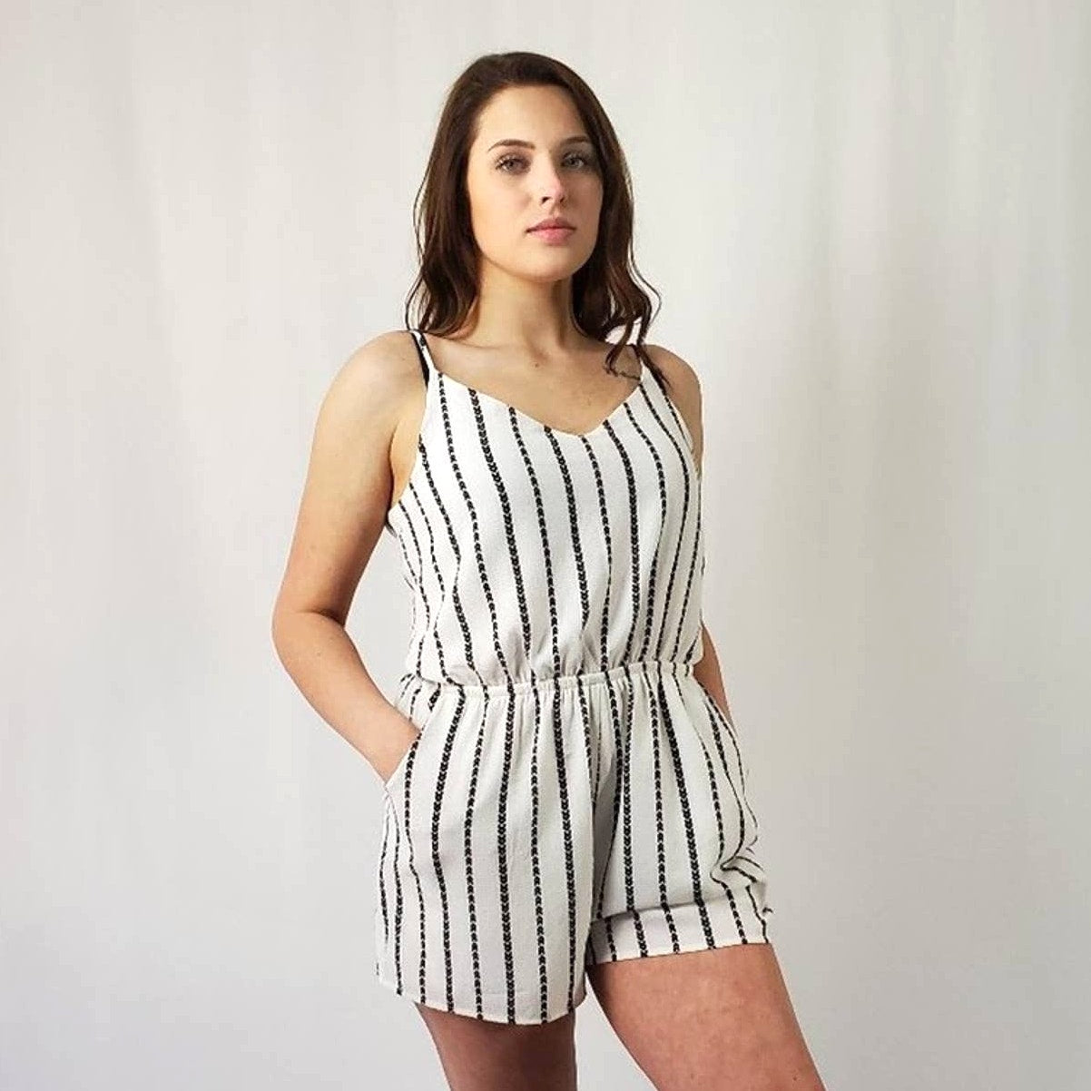 One Clothing Los Angeles Black & White Striped Romper - M