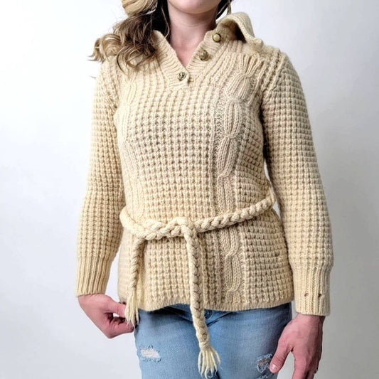 Gaeltarra Pure Wool Aran Knit Vintage Fisherman Sweater - S