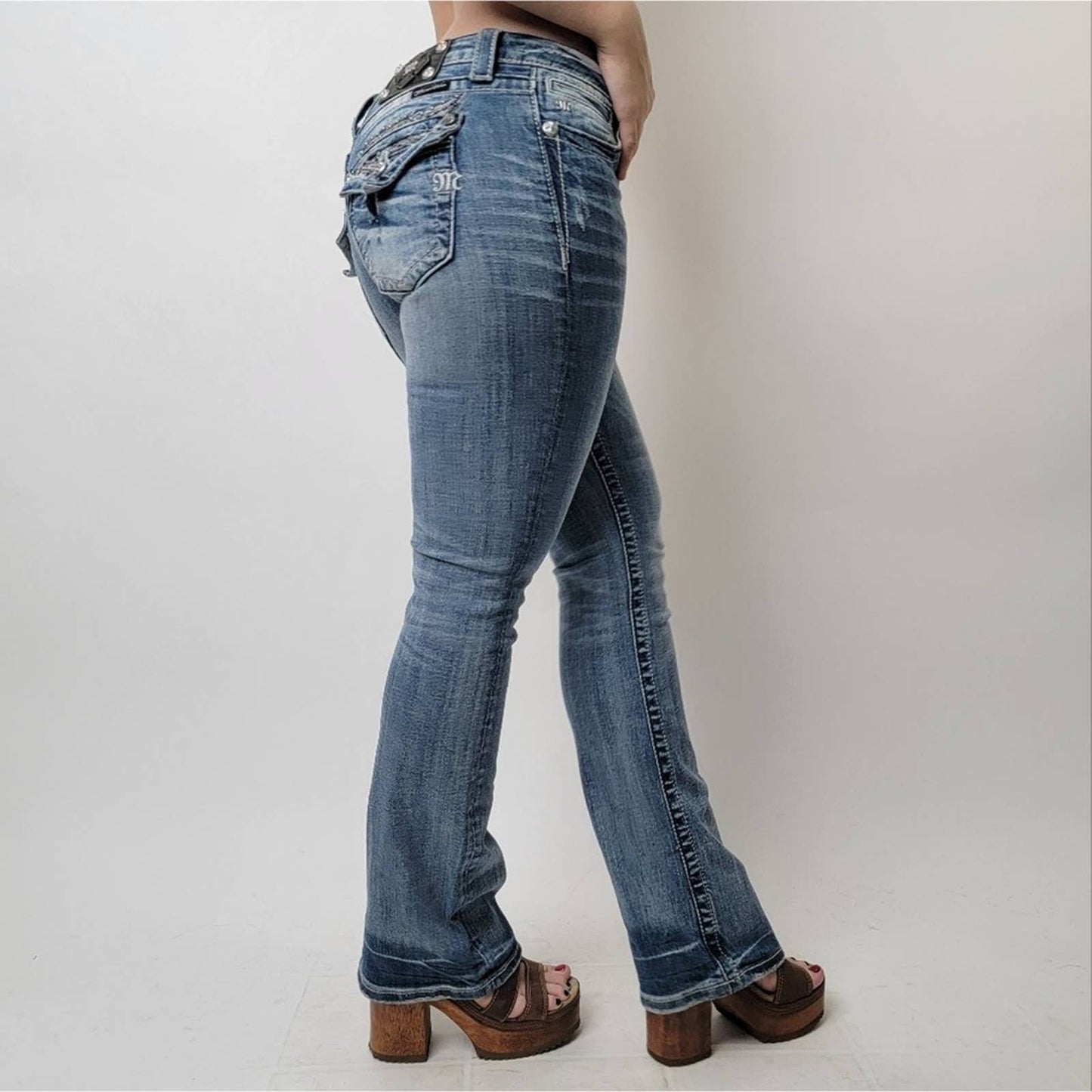 Vintage Y2K Miss Me Flare Boot Cut Low Rise Medium Wash Denim Jeans