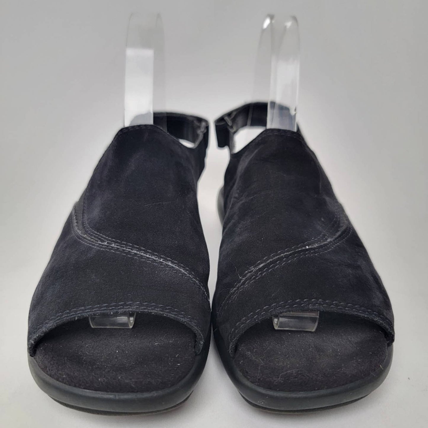 Ecco Black Suede Peep Toe Sandals - 6