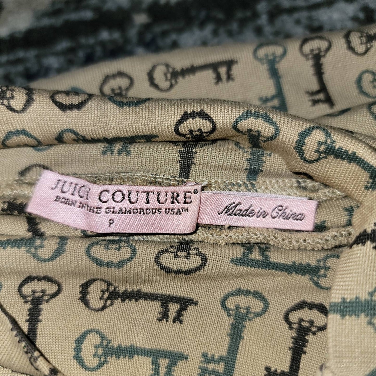Juicy Couture Brown Silk Key Print Mock Collared Long Sleeve Mini Dress - S