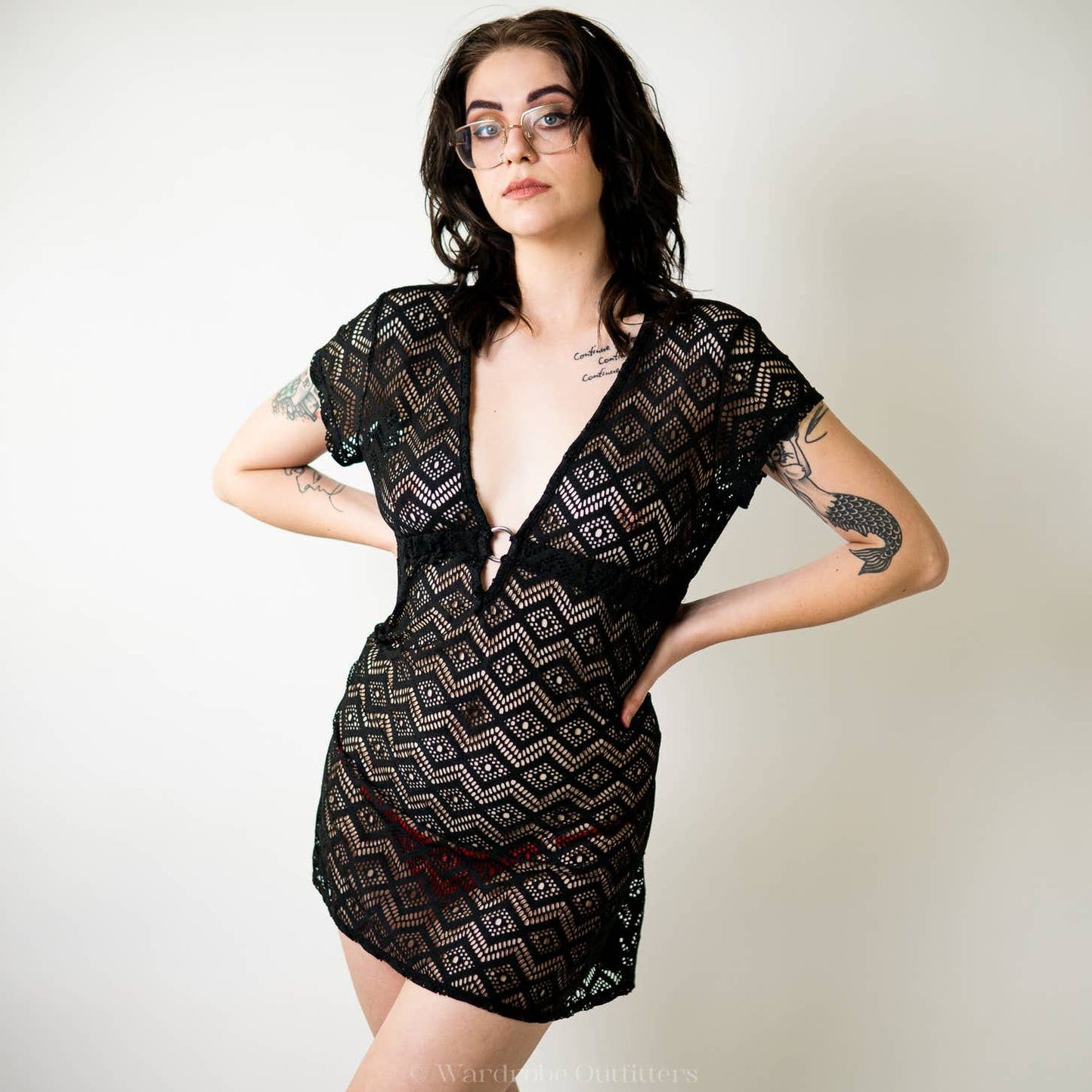 Catalina Black Mesh Lace Swimsuit Cover Up Dress