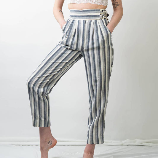 Vintage 70s Stonybrook Striped High Rise Straight Leg Linen Pants