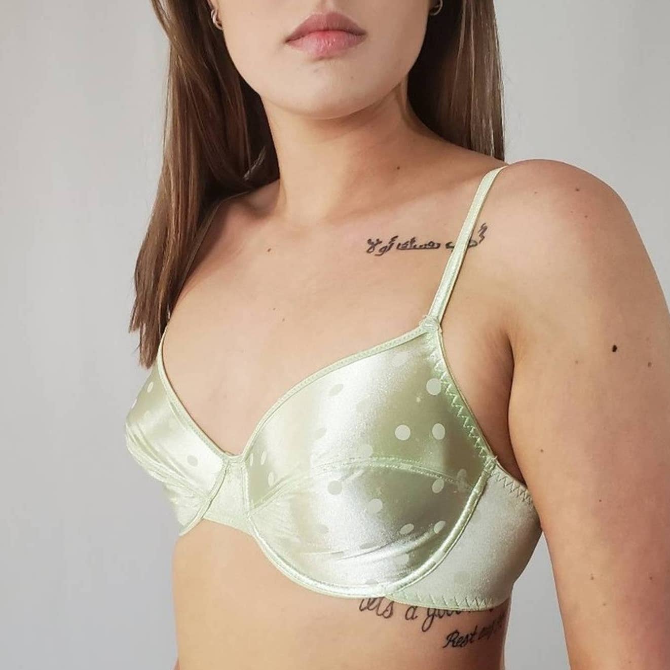 Mint Green Polka Dot Silky Unlined Demi Bra - 36C