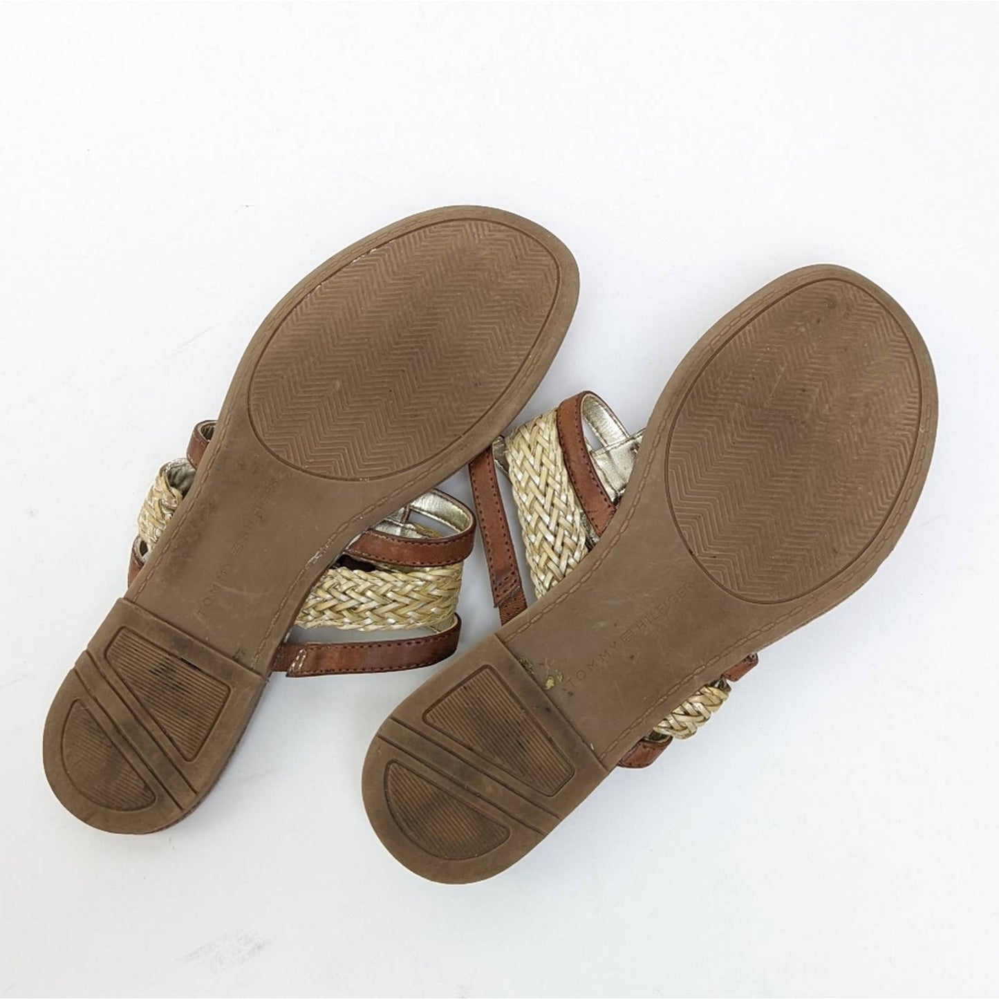 Tommy Hilfiger Gold And Brown Thong Sandals - 7.5