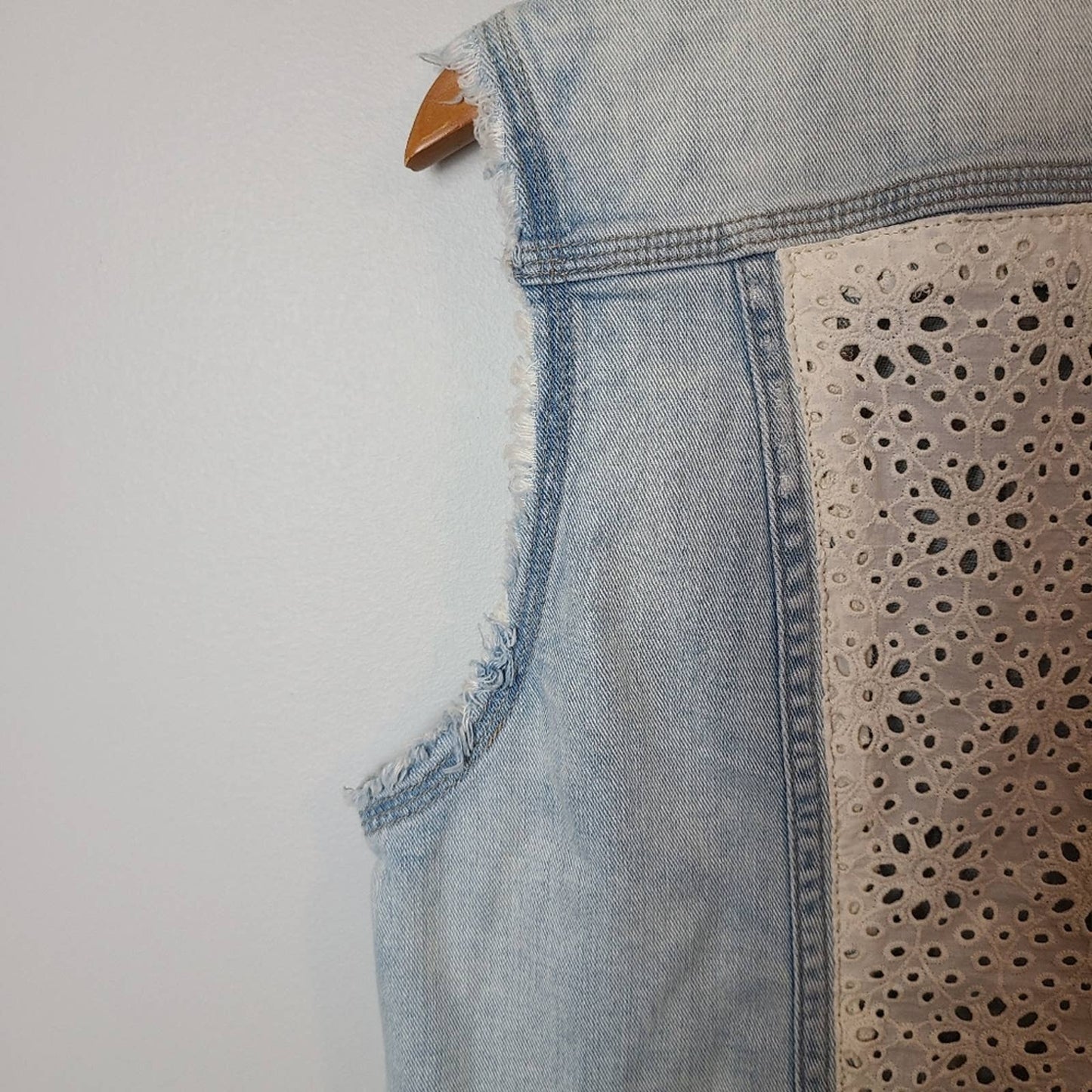 Lucky Brand Cutoff Stone Wash Lace & Denim Jean Vest - L