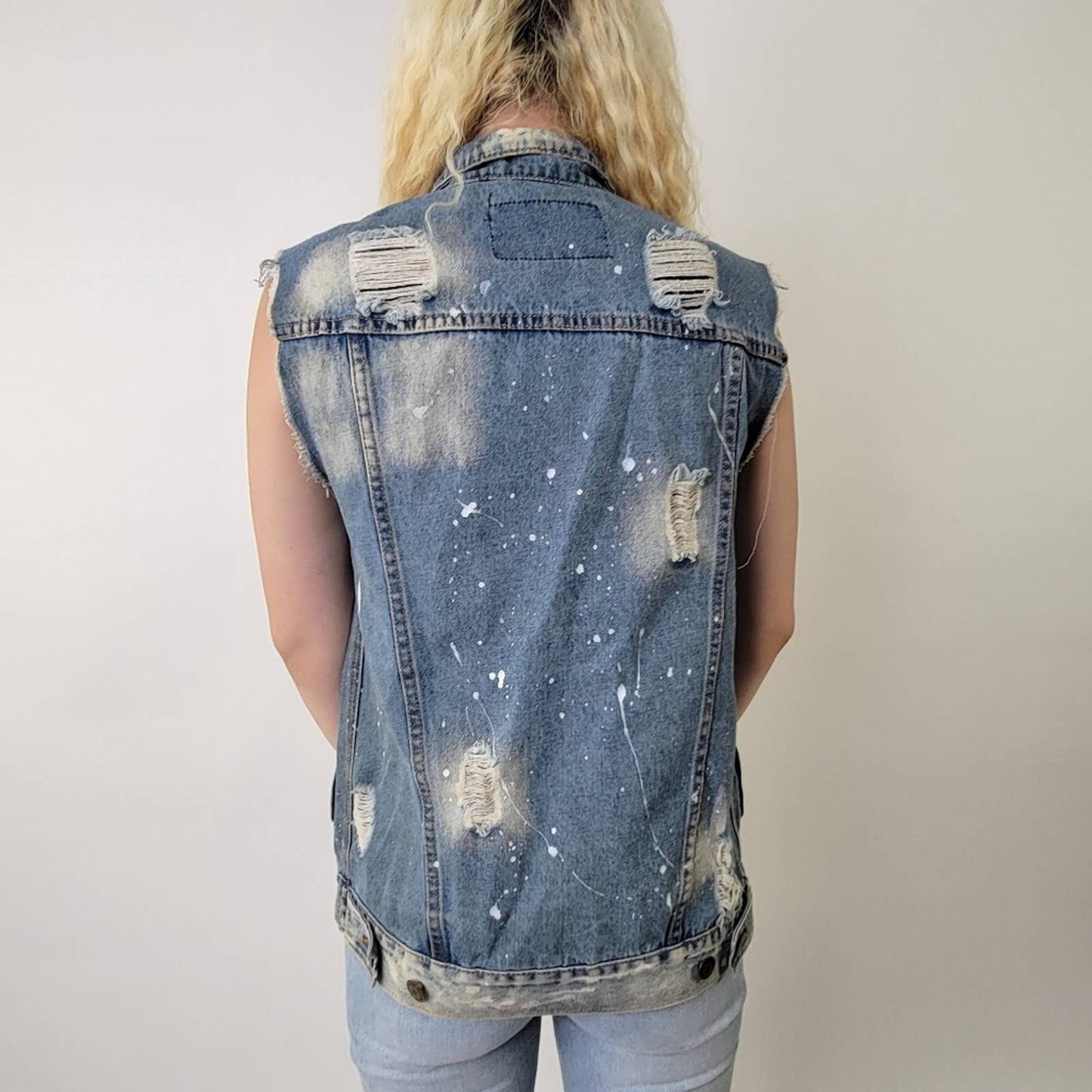 Acid Wash Distressed Denim Jean Vest by Brooklyn Cloth Co. -  S