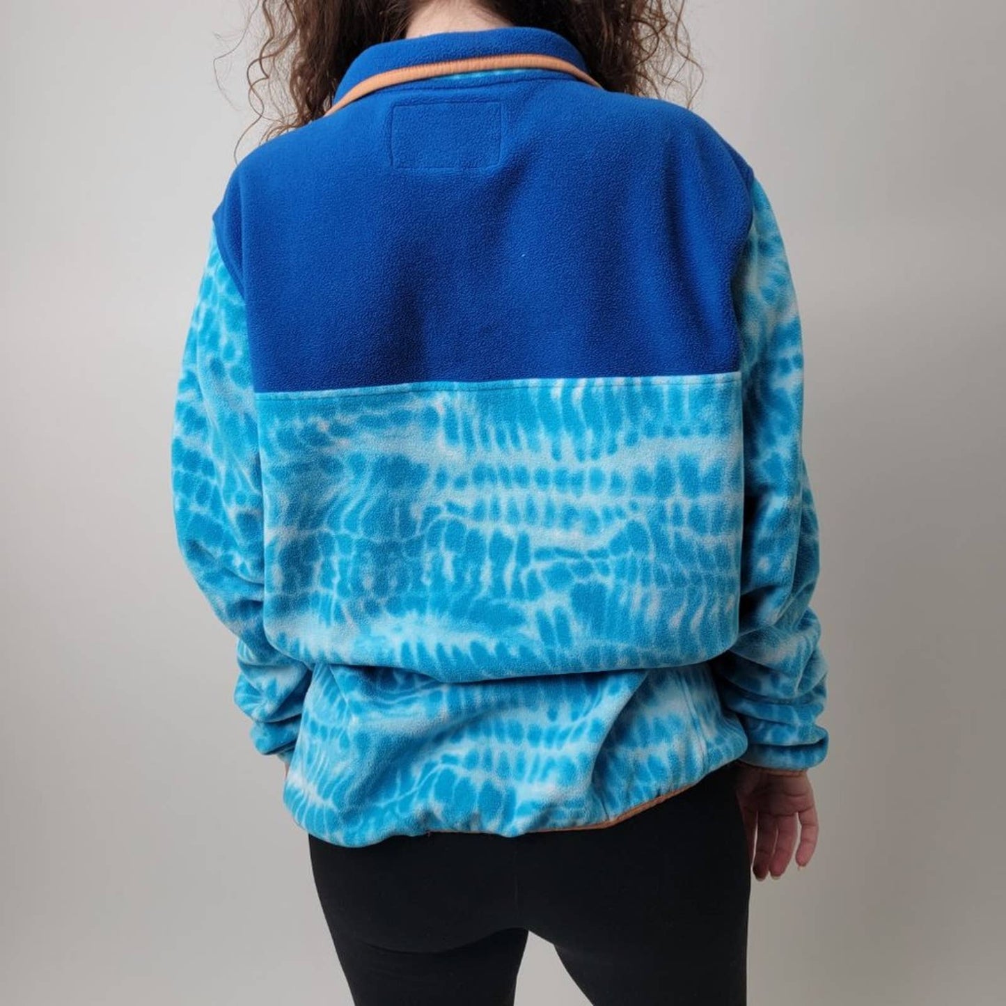 Land's End Tie Dye Ocean Blue Heritage Fleece Snap Neck Pullover Sweatshirt - L