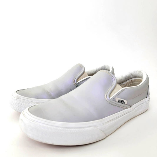 Vans Slip-On Iridescent Muted Metallic Grey & White Skate Shoes - 6.5