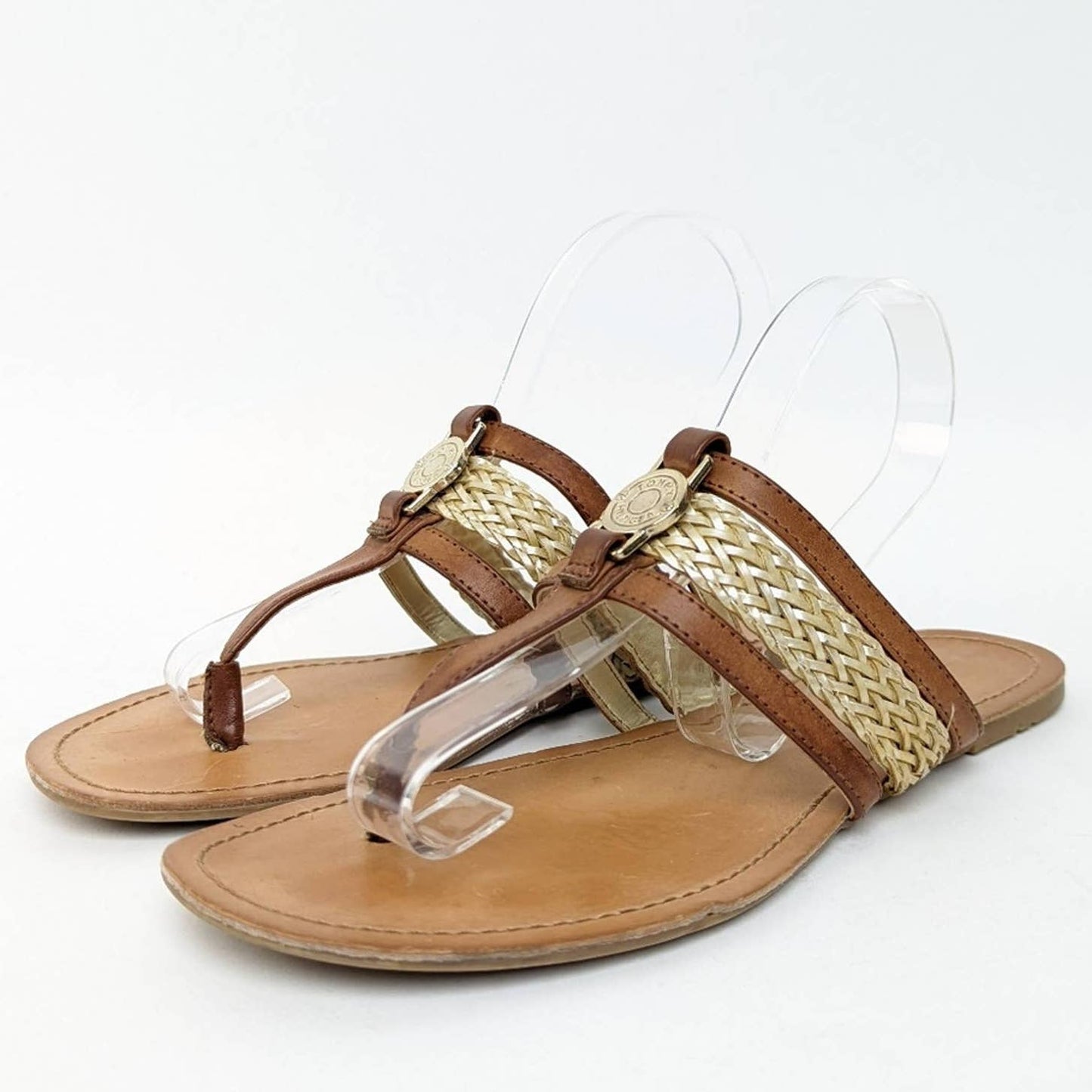 Tommy Hilfiger Gold And Brown Thong Sandals - 7.5