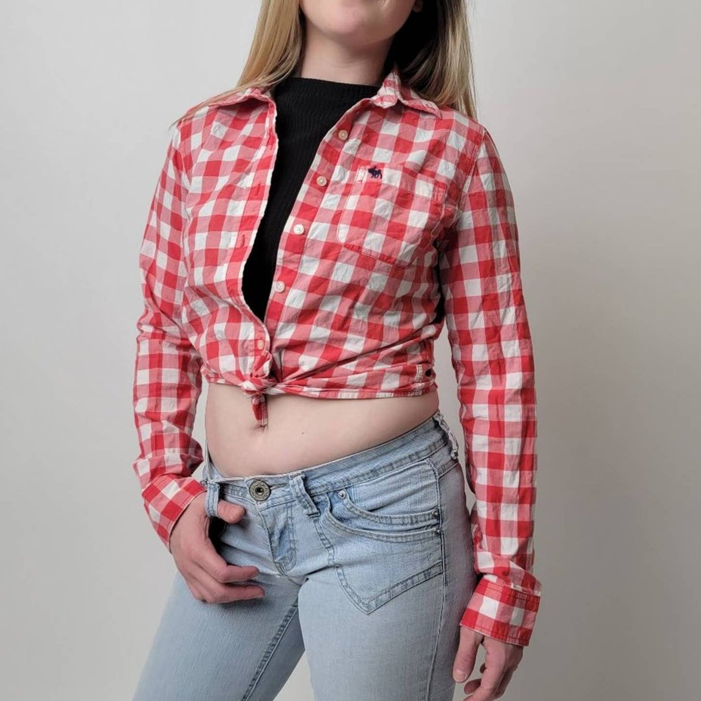 y2k Cropped Tie Front Plaid Country Girl Button Down by A&F - M