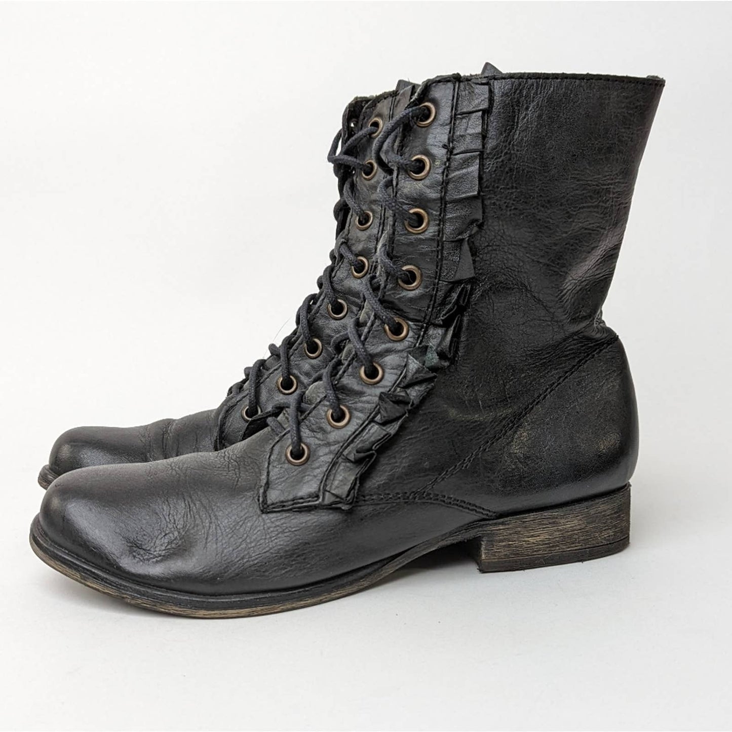 Betsey Johnson Lotso Black Moto Buckle Grunge Combat Boots - 7.5