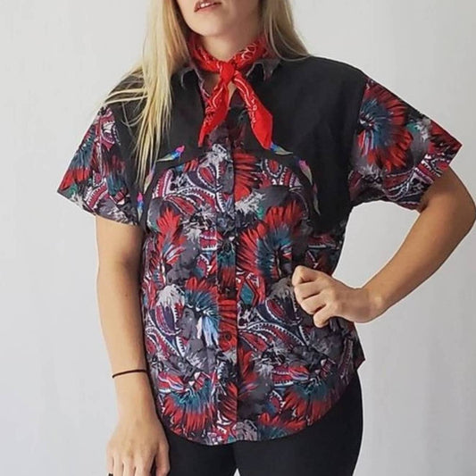 Vintage 90s Western Tribal Flyback Button Down Shirt - M