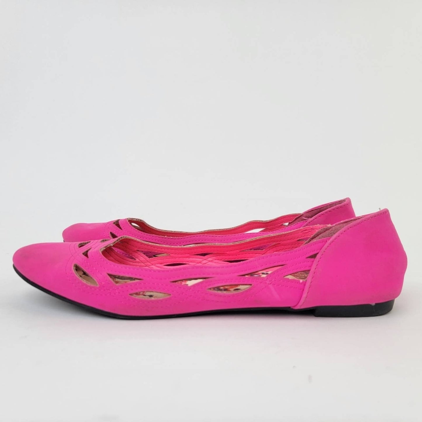 Hot Neon Pink Laser Cute Ballet Flats - 7