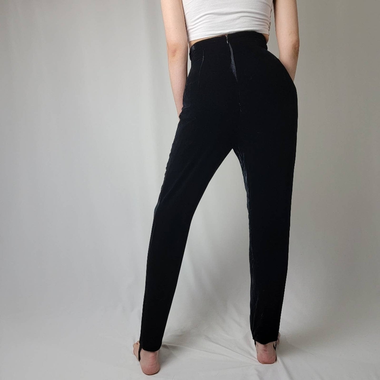 80's Patricia Clyne Black High Rise Velvet Stirrup Pants