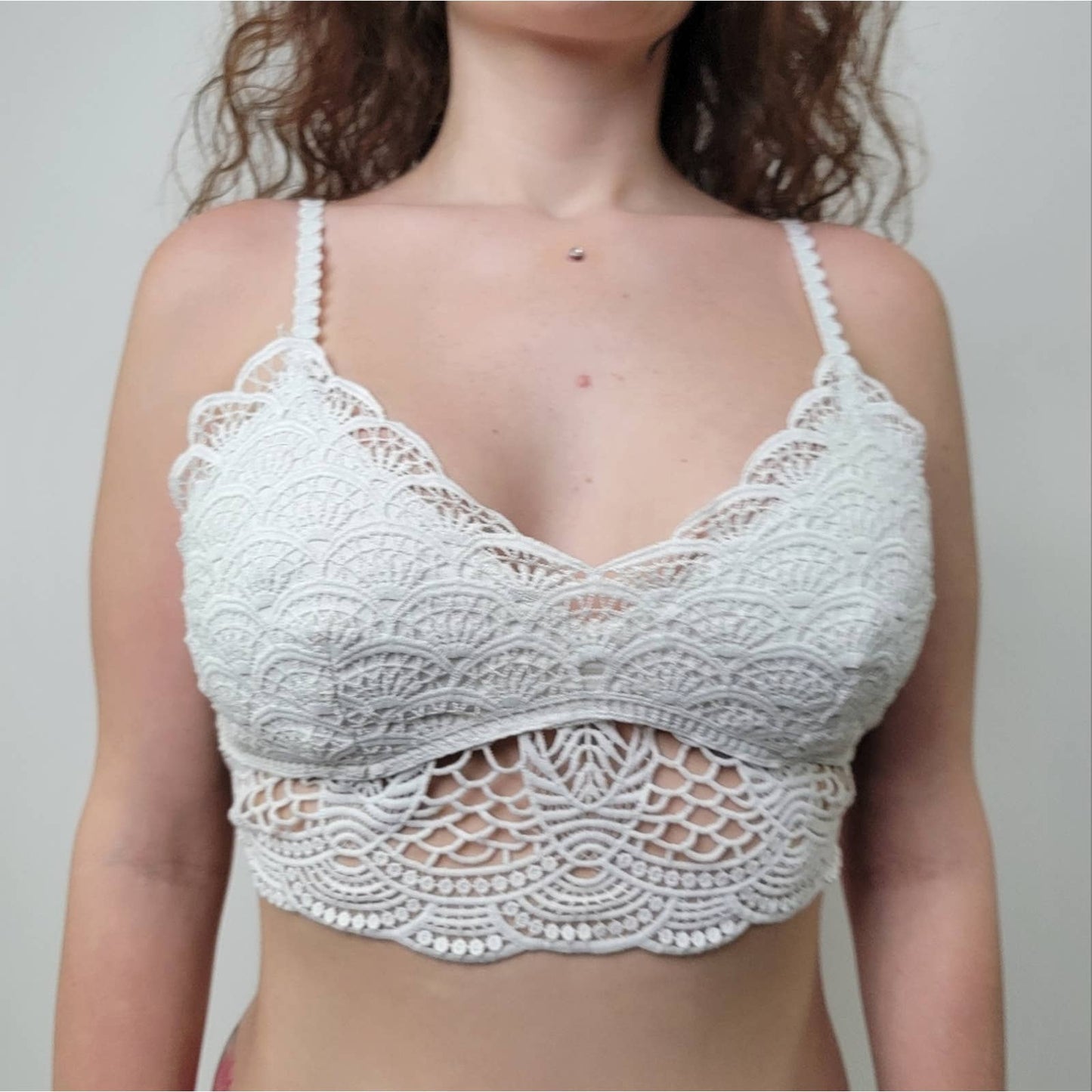 White Lace Crochet Knit Bralette - S