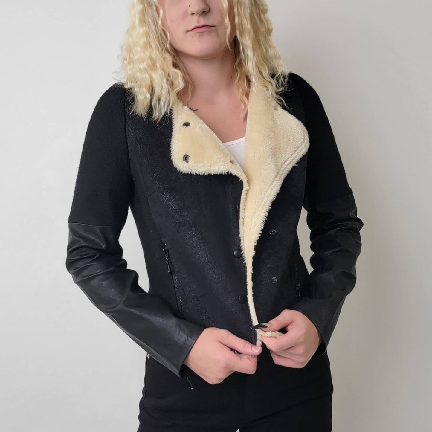 Zara Trafaluc Cropped Fur Penny Lane Leather Bomber Jacket - M